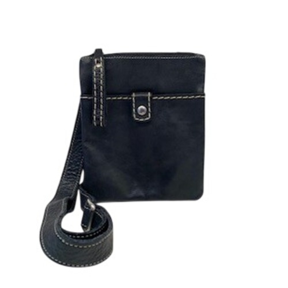 Roots Canada Black Genuine Leather Crossbody Bag Flat Travel Messenger Pouch